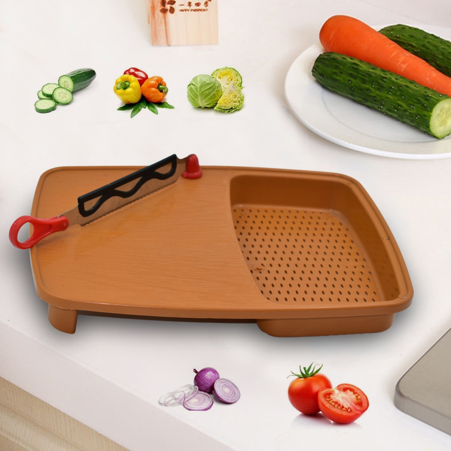06_f2f92e22-e963-4072-b38c-6416e514a0ff.jpg Thick Plastic Kitchen Chopping Cutting Slicing Tray with Holder - Image 1