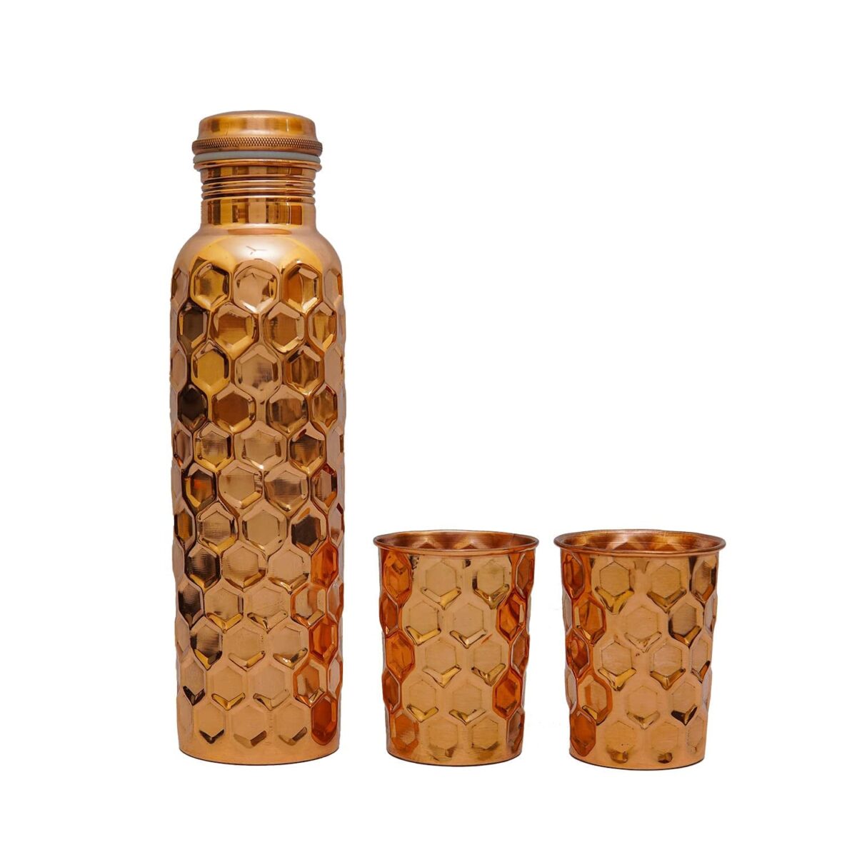 Diamond Cut Copper Water Bottle 2 Glasses with Gift Box (3 Pcs Set) - Image 2