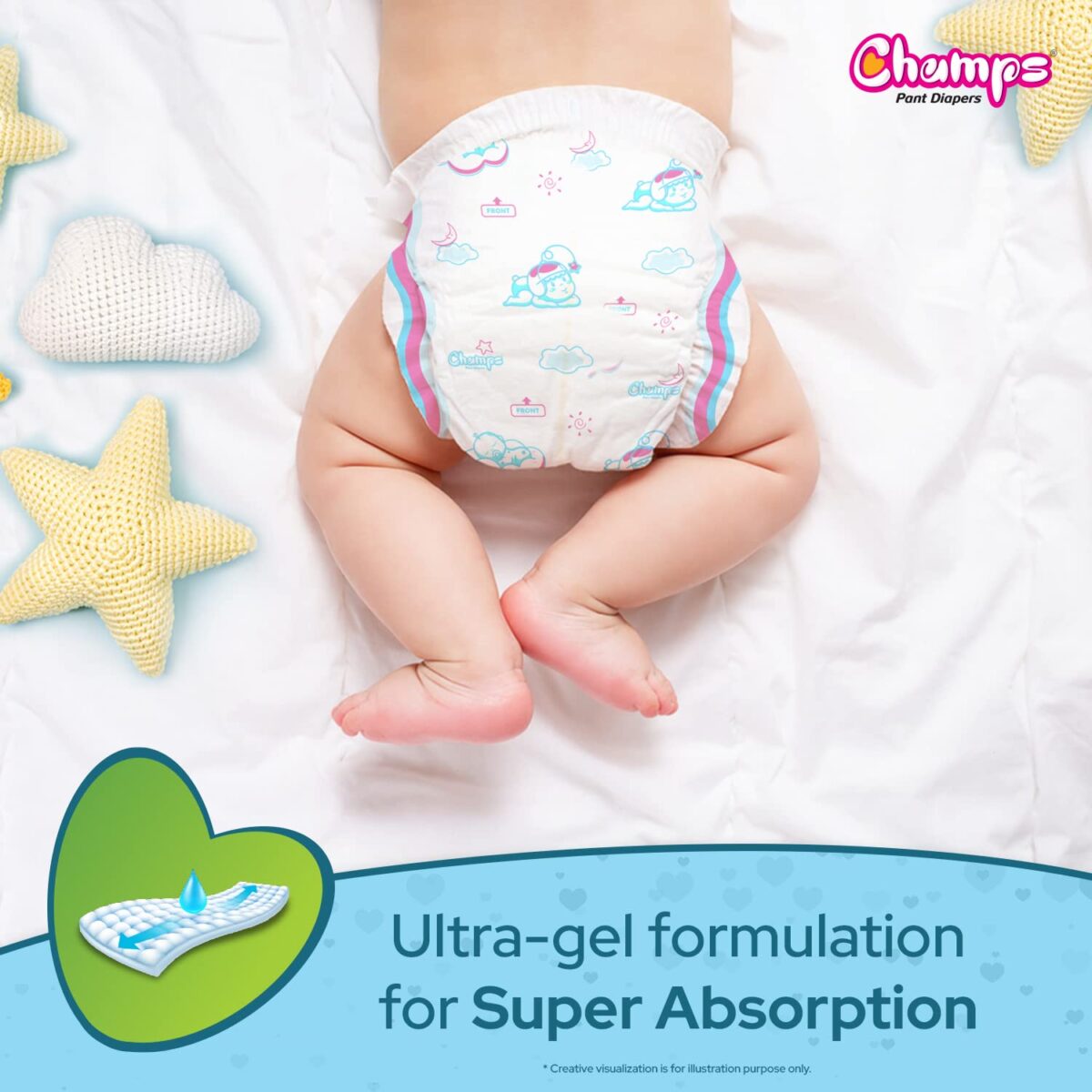 Champs Soft and Dry Baby Diaper Pants 74 Pcs (Medium Size M74) - Image 5