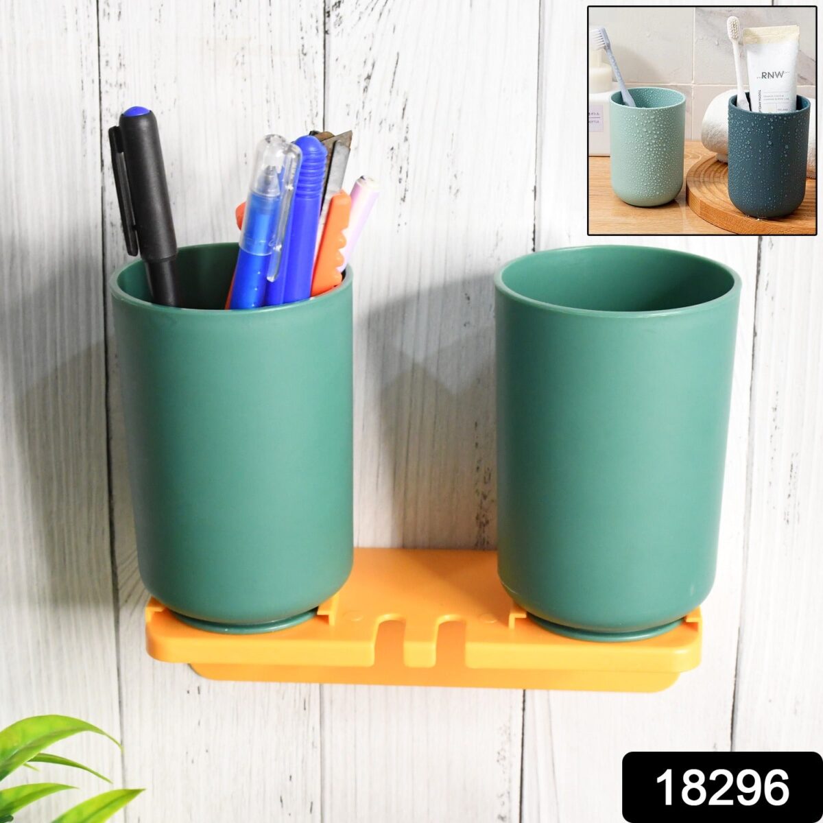 Multipurpose Wall Mount Toothbrush Holder Plastic Stand With 2 Cup  (1 Set) - Image 2