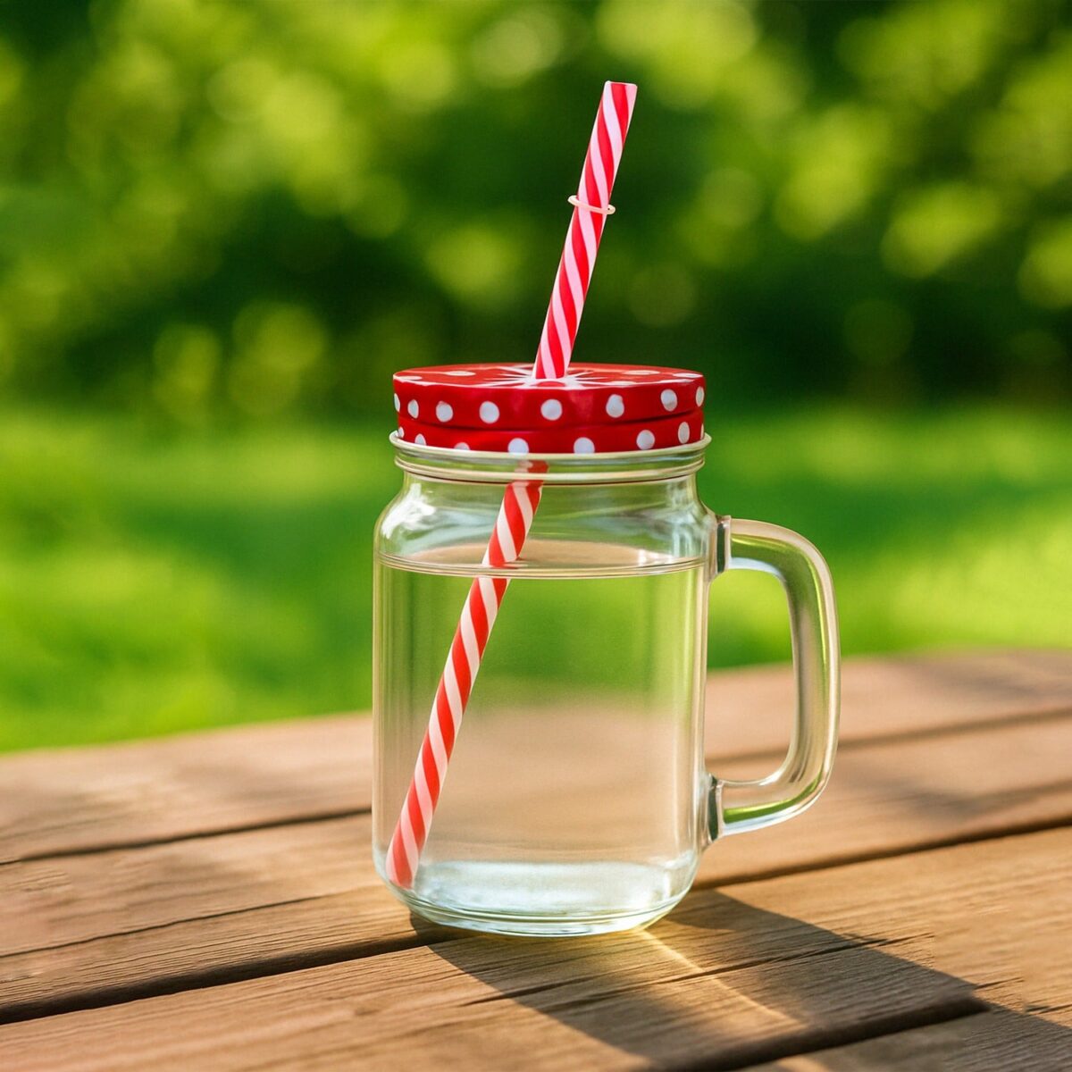 Drinking Cup / Glass / Mug Mason Jar with Handle & Straw - Image 1