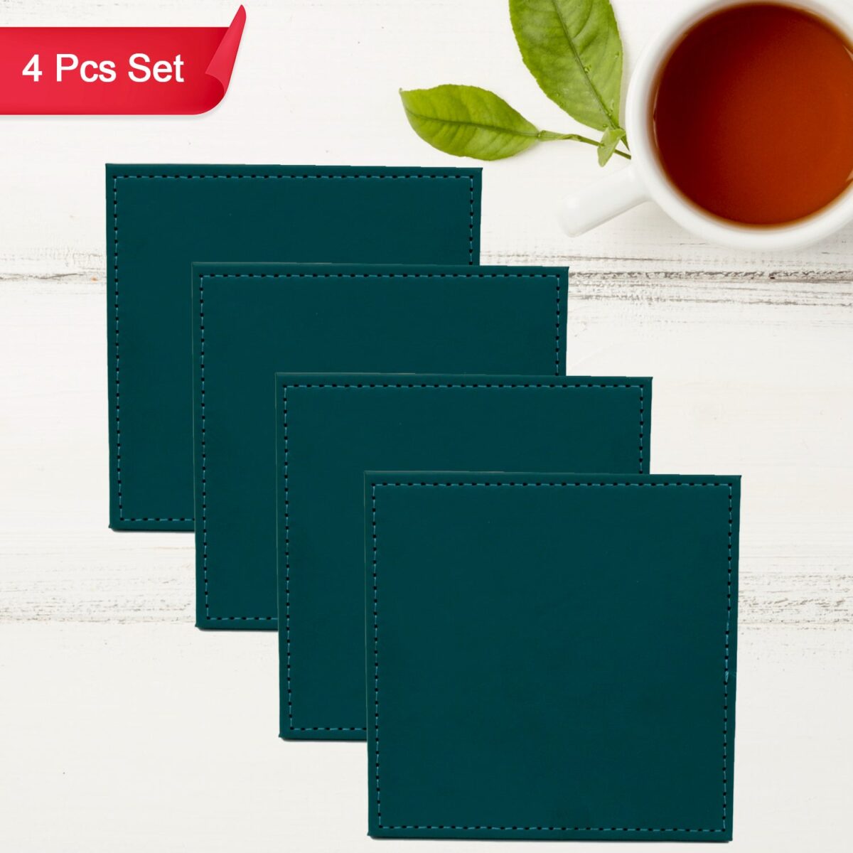 Square Leather Tea Coaster Set Ã¢â‚¬â€œ Durable Dining & Coffee Table Decor (4 Pc) - Image 1
