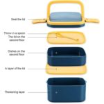 GREEN DOUBLE-LAYER PORTABLE LUNCH BOX STACKABLE WITH CARRYING HANDLE AND SPOON LUNCH BOX , Bento Lunch Box - Image 11