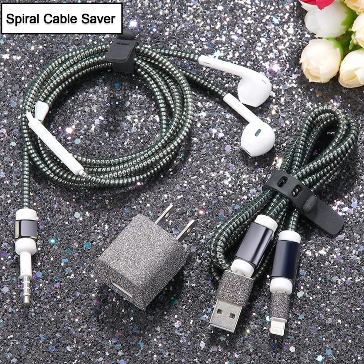 Metallic Cable Protector for Cords & Headphones (Spiral Wrap) - Image 3