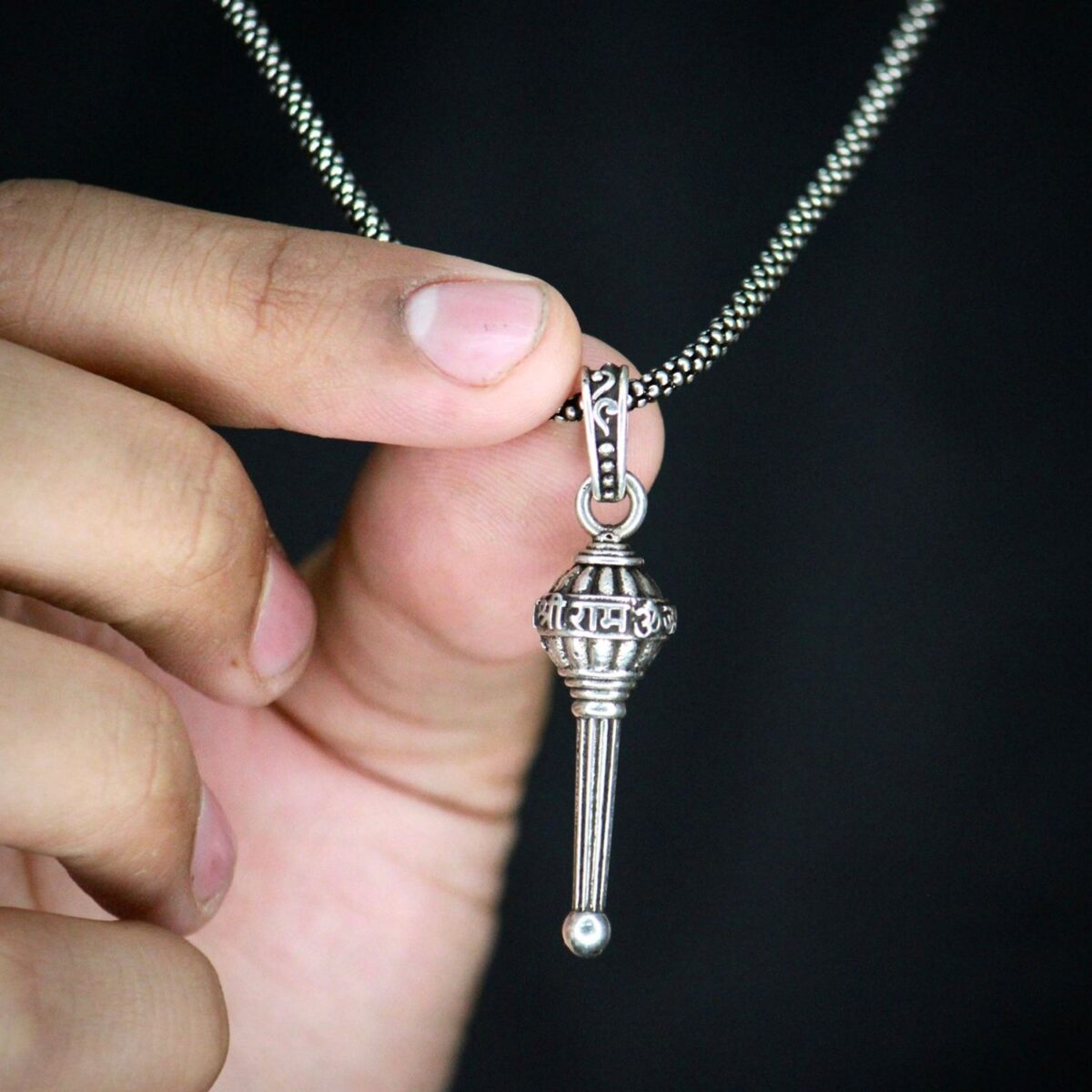 Silver Chain With Gada Pendant / Locket (1 Pc) - Image 3