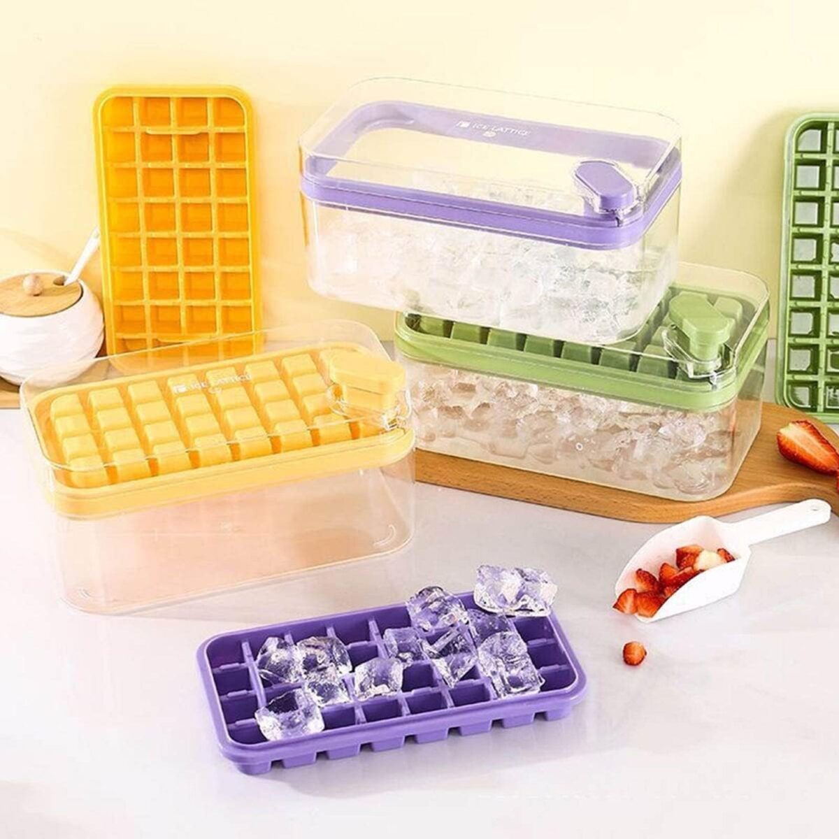Ice Cube Tray with Lid 32 Grid, Storage Box Kitchen Bar Tool (1 Pc) - Image 3