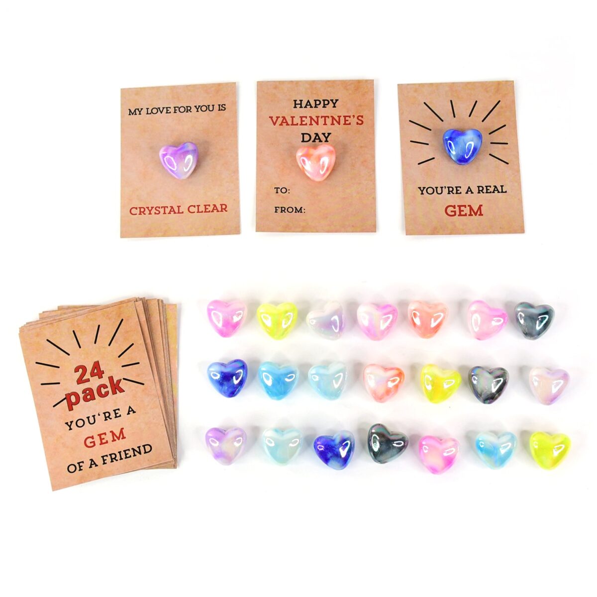 Heart-Shaped Crystal Gem Valentines with Gift Cards (24 Pc) - Image 6