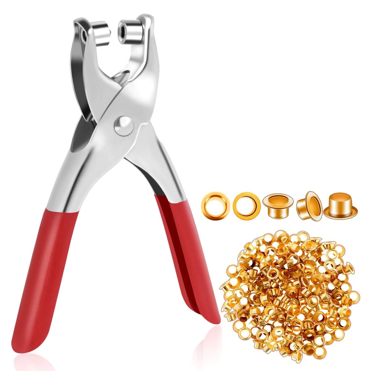 Grommet Setting Tool with 25 PCS Gold Eyelets Grommets Steel Hole Punch Setter Kit for Leather, Canvas, All Fabrics Men and Women Clothes, Shoes, Belts, Crafts - Image 1