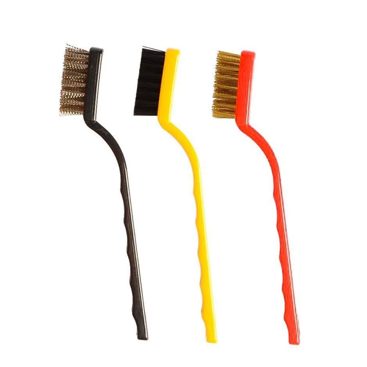 3 Pc Mini Wire Brush Set for cleaning (Brass, Nylon, Stainless Steel Bristles) - Image 2