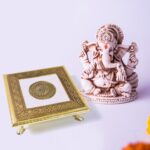 Golden - Square Pooja Chowki Patla / Bajot (20Ã—20 CM / 1 Pc) - Image 3