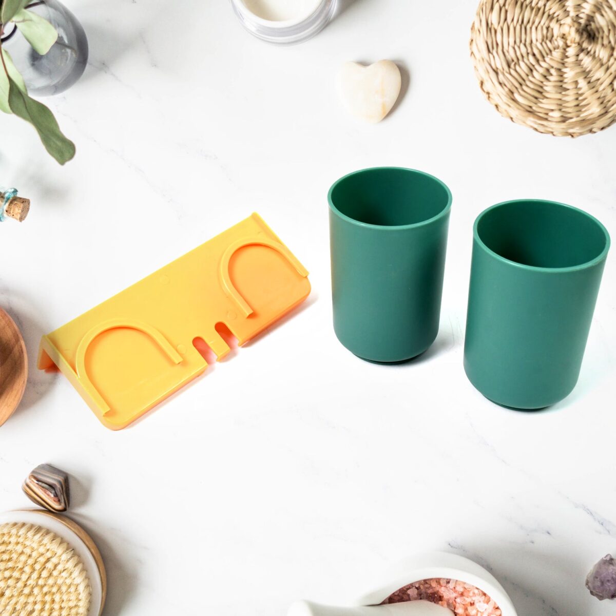 Multipurpose Wall Mount Toothbrush Holder Plastic Stand With 2 Cup  (1 Set) - Image 8