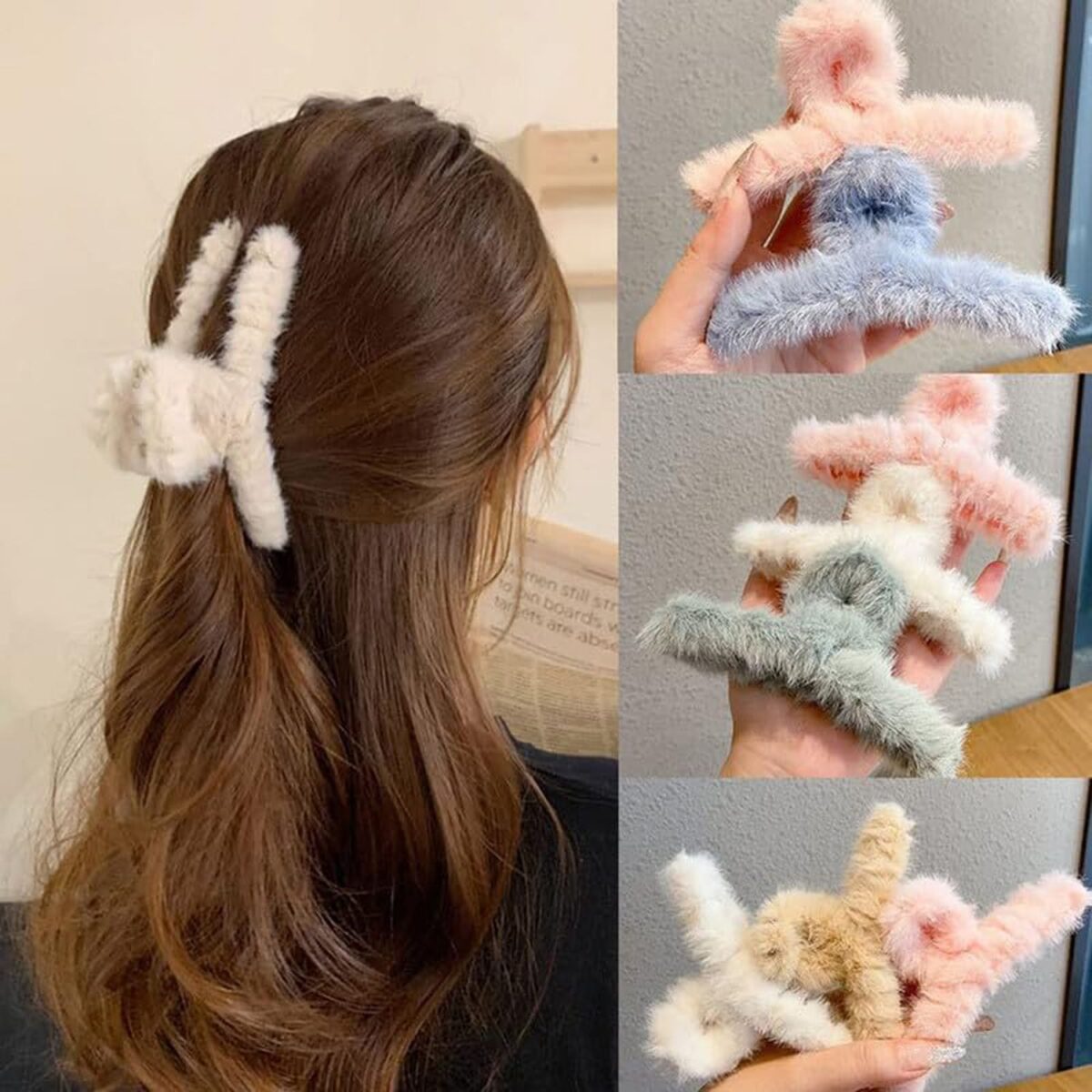 Large Plush Hair Claw Clips, Plastic Fluffy Hair Claw Hair (1 Pc / Mix Color) - Image 9