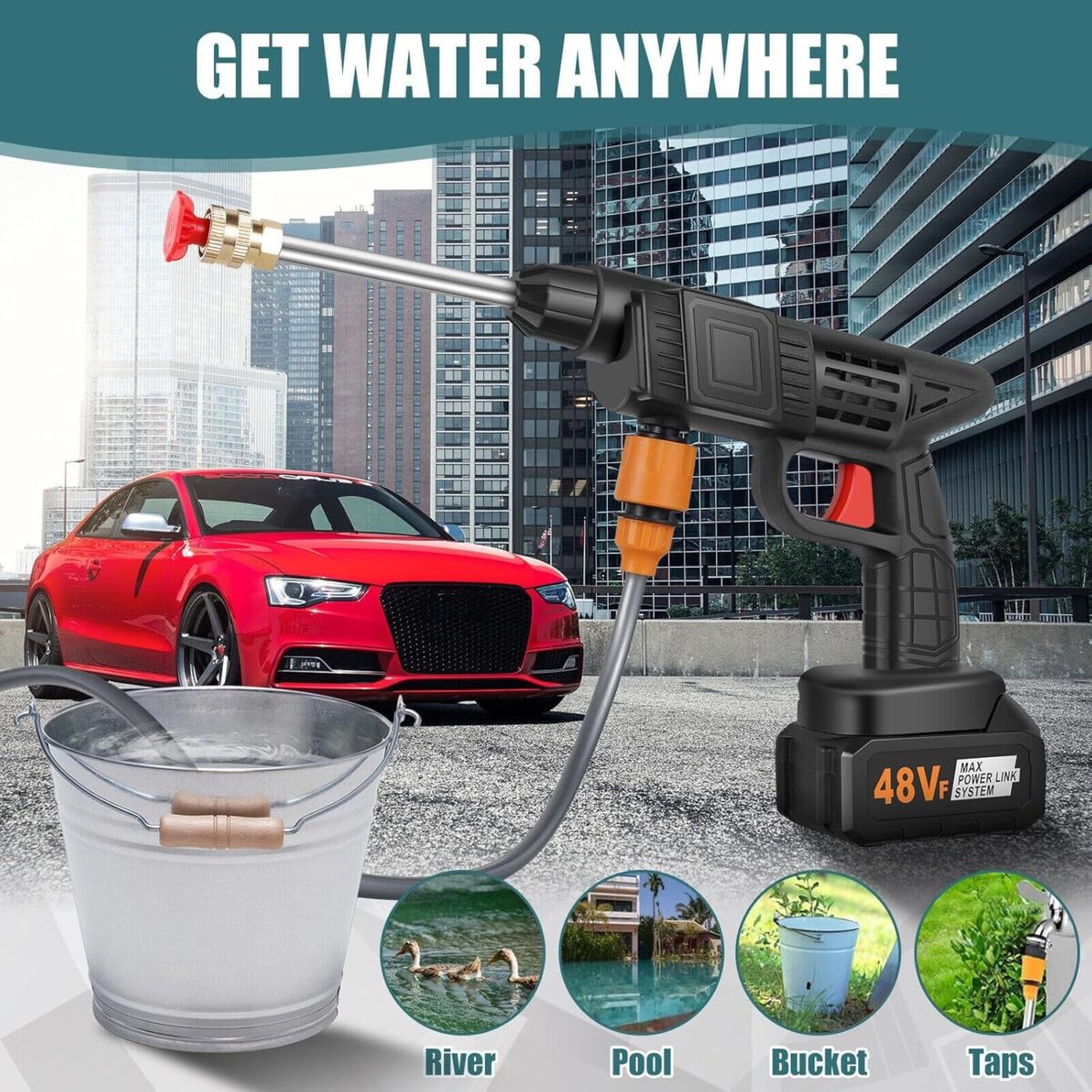 48V Car Washer Gun Wireless High Pressure Washer Water Spray Gun, Car washing Kit - Image 7
