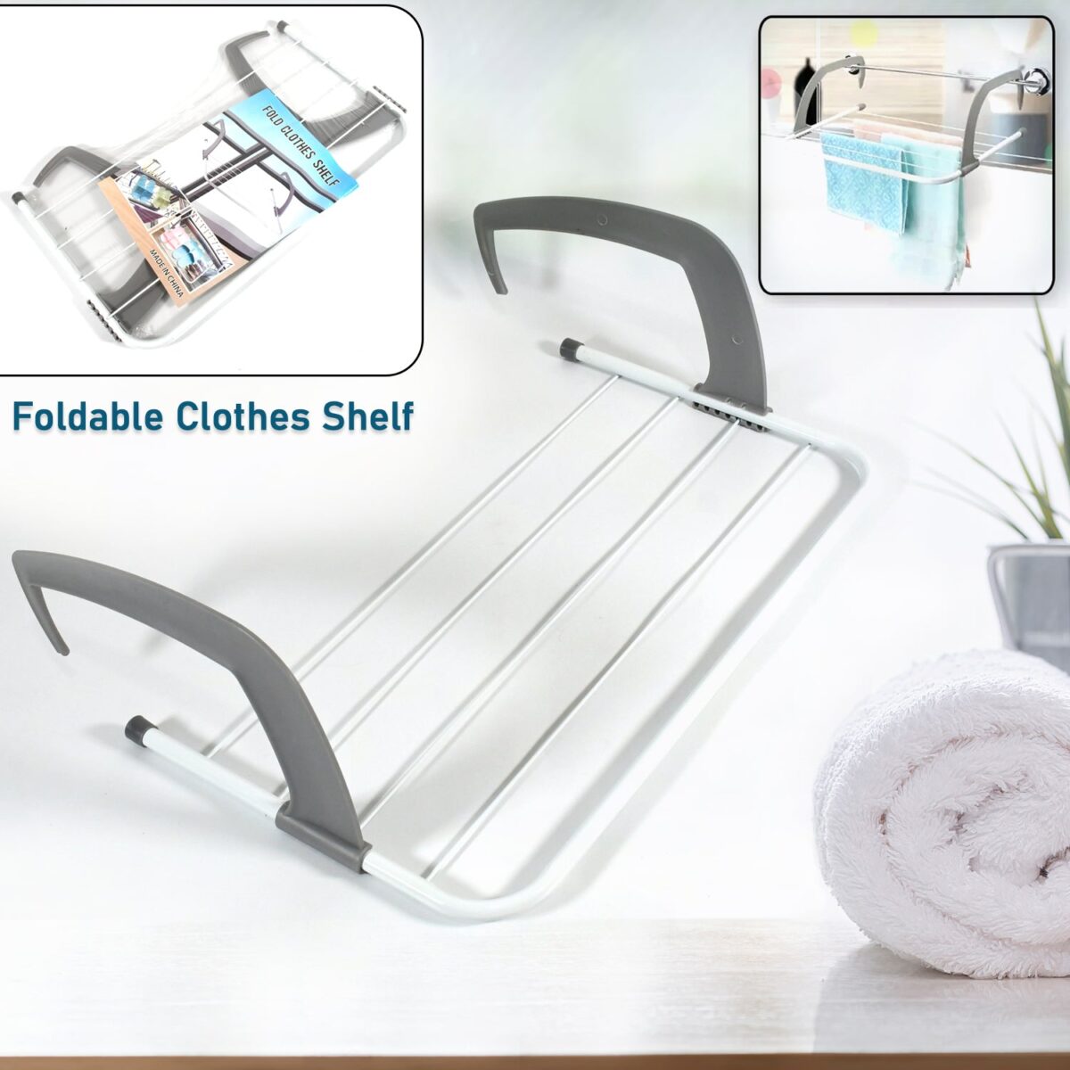 Metal Steel Folding Drying Rack for Clothes Balcony Laundry Hanger for Small Clothes Drying Hanger Metal Clothes Drying Stand, Socks and Plant Storage Holder Outdoor / Indoor Clothes-Towel Drying Rack Hanging on The Door Bathroom - Image 1