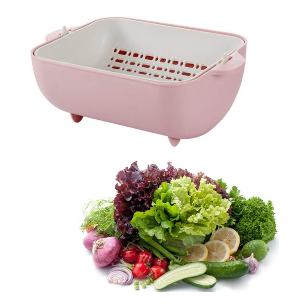 Multifunctional BPA Free Double Layered Plastic Rotatable Strainer Basket  (Multicolor) - Image 1