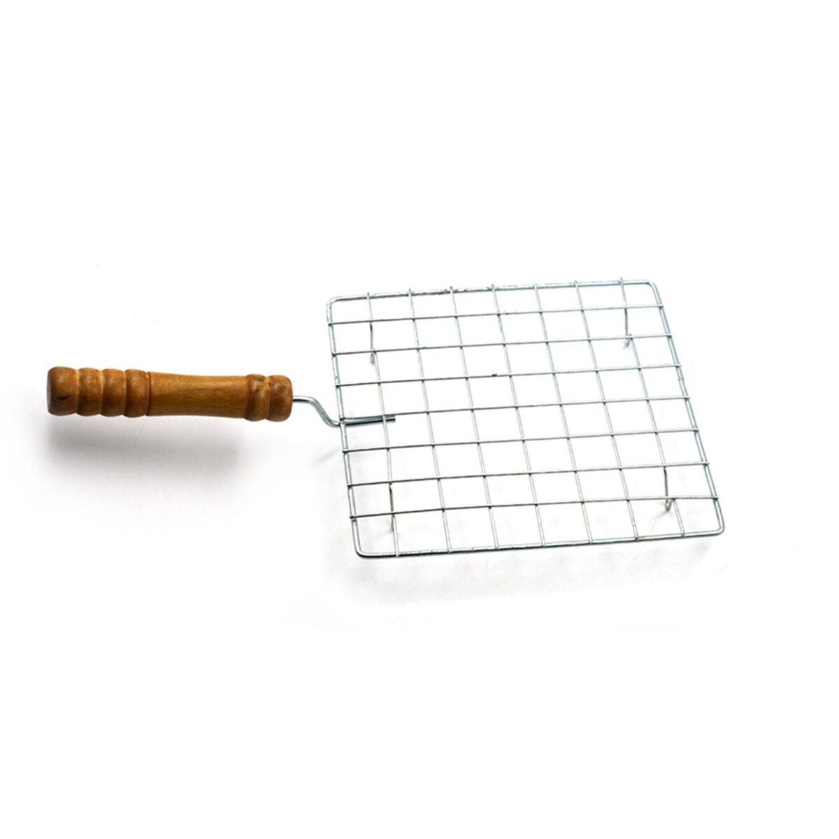 Square Stainless Steel Barbecue Grill with Wooden Handle - Image 1