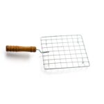 Square Stainless Steel Barbecue Grill with Wooden Handle
