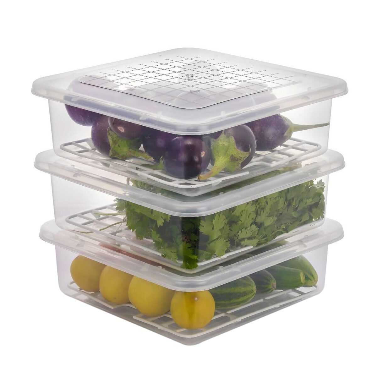 Plastic Food Storage Containers with Removable Drain Tray and Lid (3 Pcs Set) - Image 5