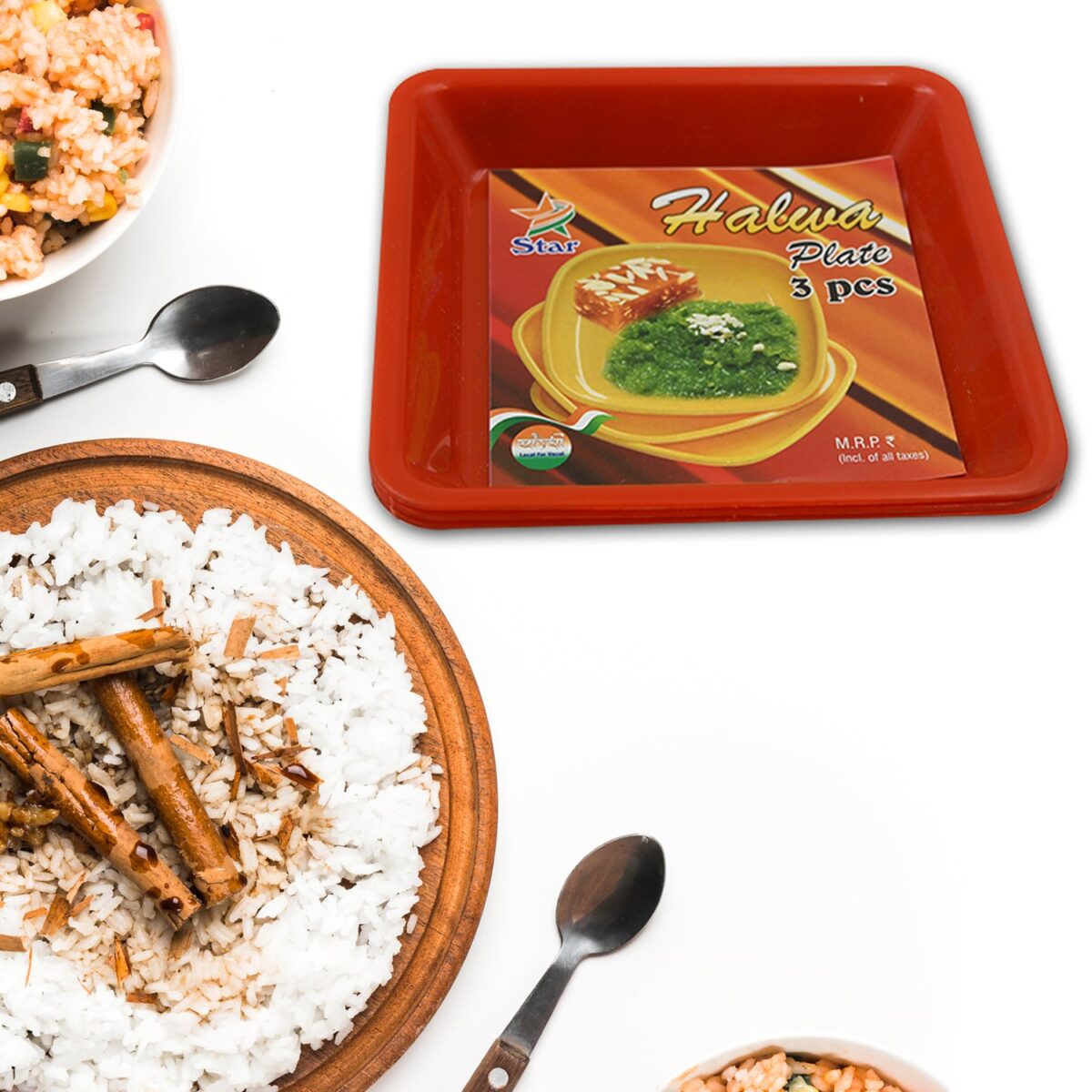 Square Plastic Halwa Dinner Plate Snacks / Breakfast, Restaurant Serving Trays Home School Coffee Hotel Kitchen Office (3 Pcs Set) - Image 7