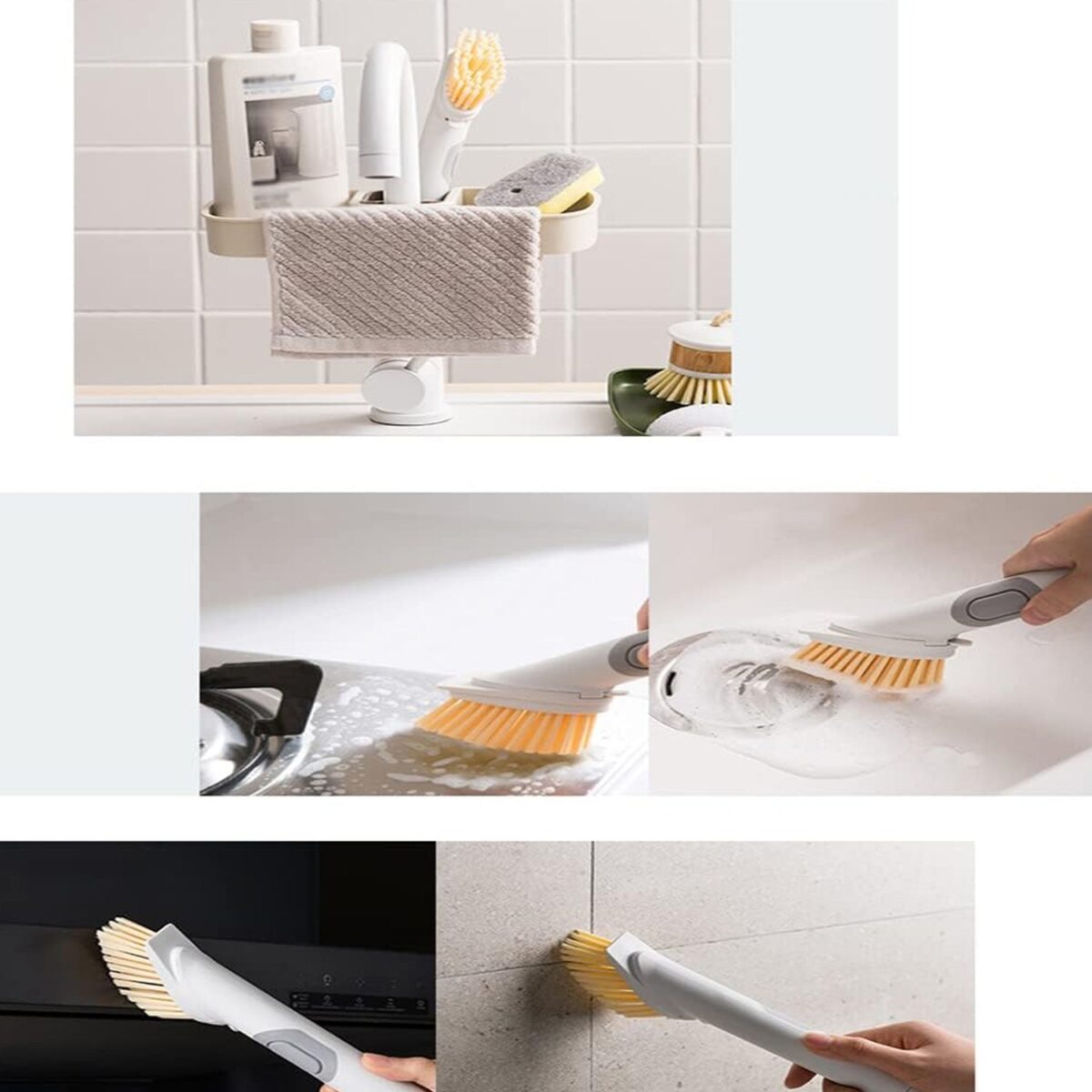 Cleaning Brushes Set, Scrub Brush Bathroom Brush, Long Handle Liquid Dispenser Pot Washing Brush - Image 9