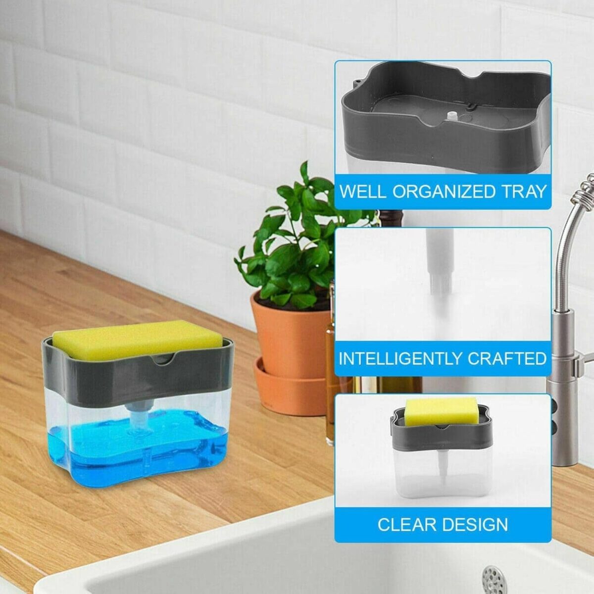 2 in 1 Soap Dispenser for Dishwasher Liquid Holder, Liquid Dispenser Through Pump (1 Pc) - Image 1
