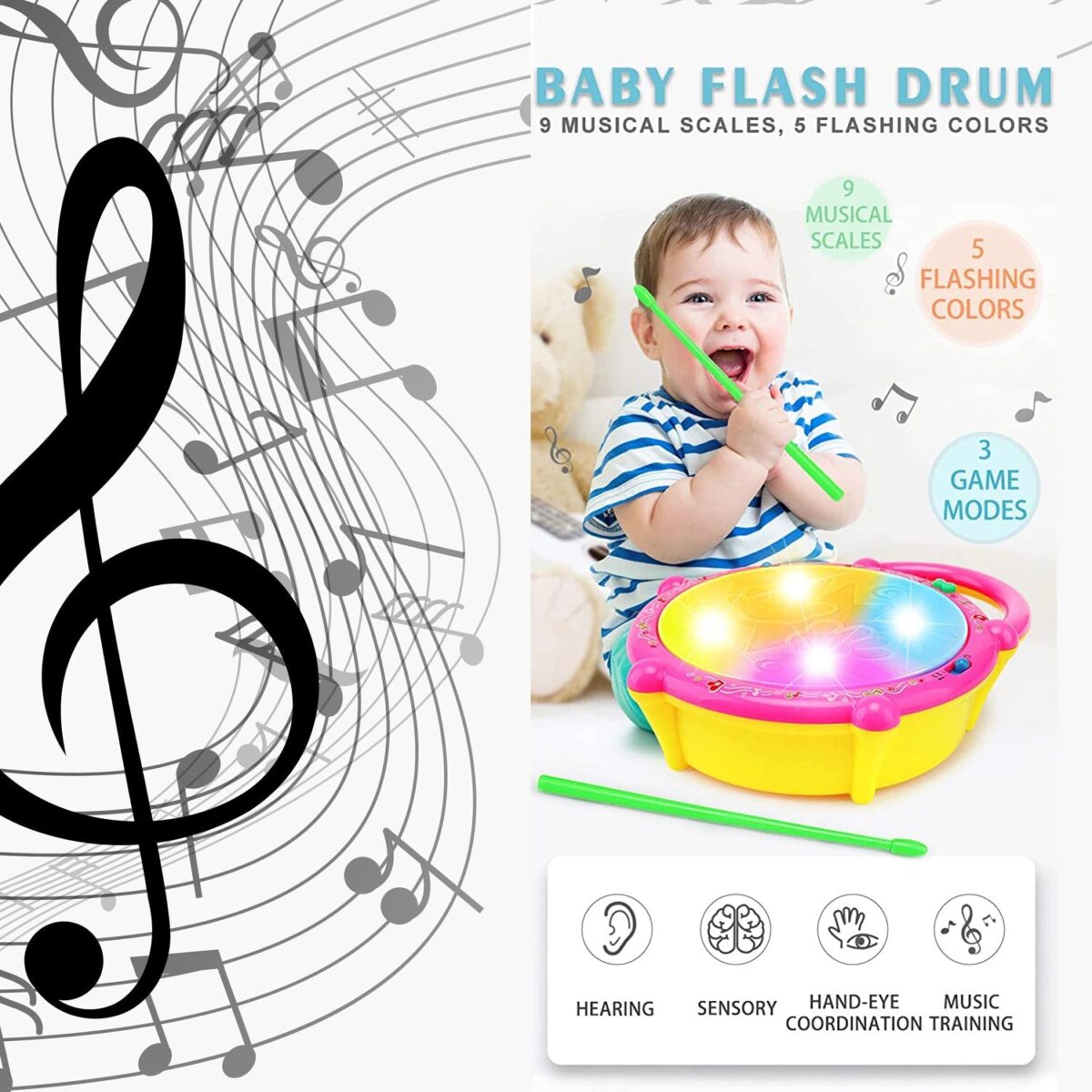Flash Drum Toy Ã¢â‚¬â€œ Colorful Musical Drum with Light Effects, Best Gift for Kids - Image 9