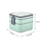 GREEN DOUBLE-LAYER PORTABLE LUNCH BOX STACKABLE WITH CARRYING HANDLE AND SPOON LUNCH BOX , Bento Lunch Box - Image 5