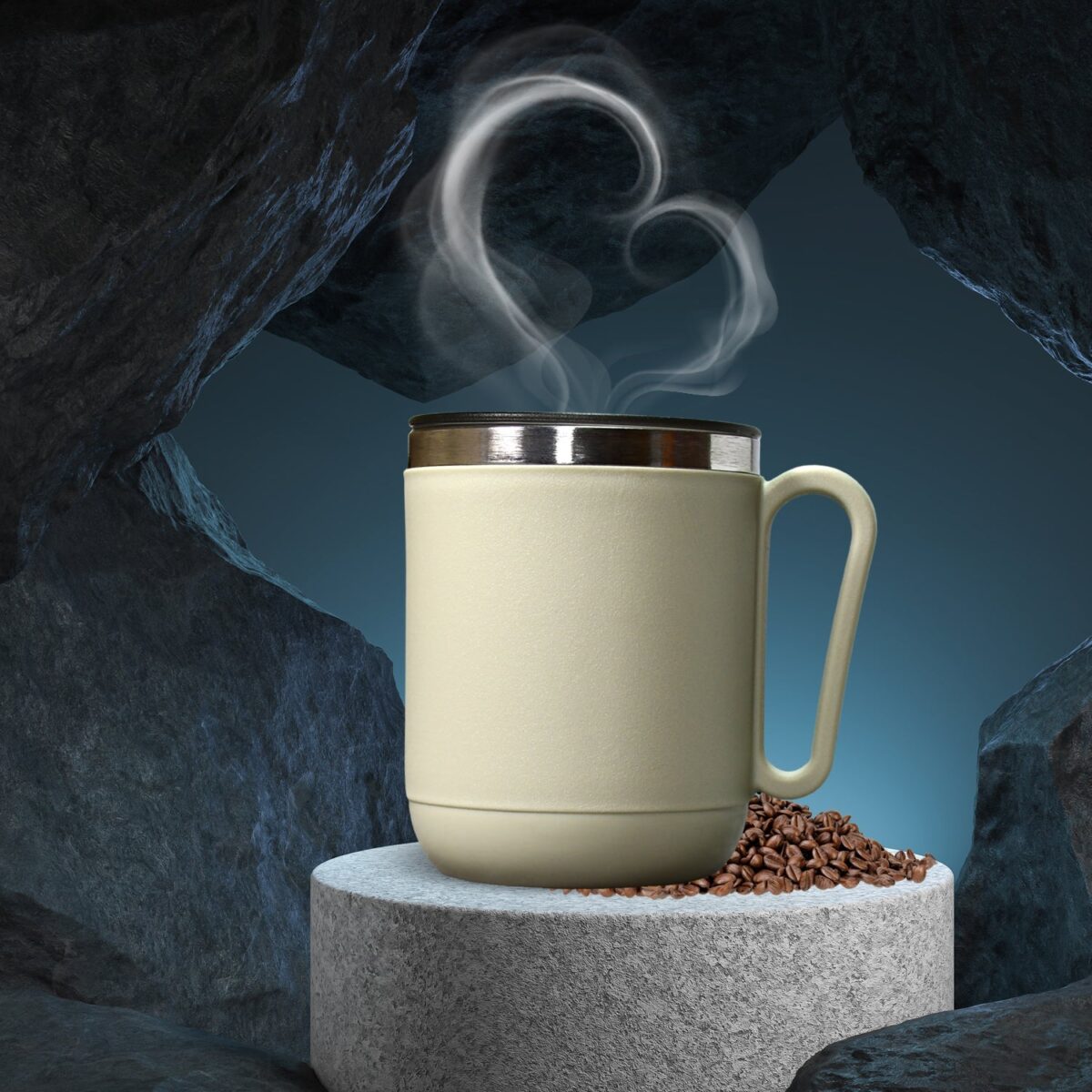 Ganesh Premium Stainless Steel Coffee Mug with heat resistant mug lid. Approx 400Ml mug. - Image 1