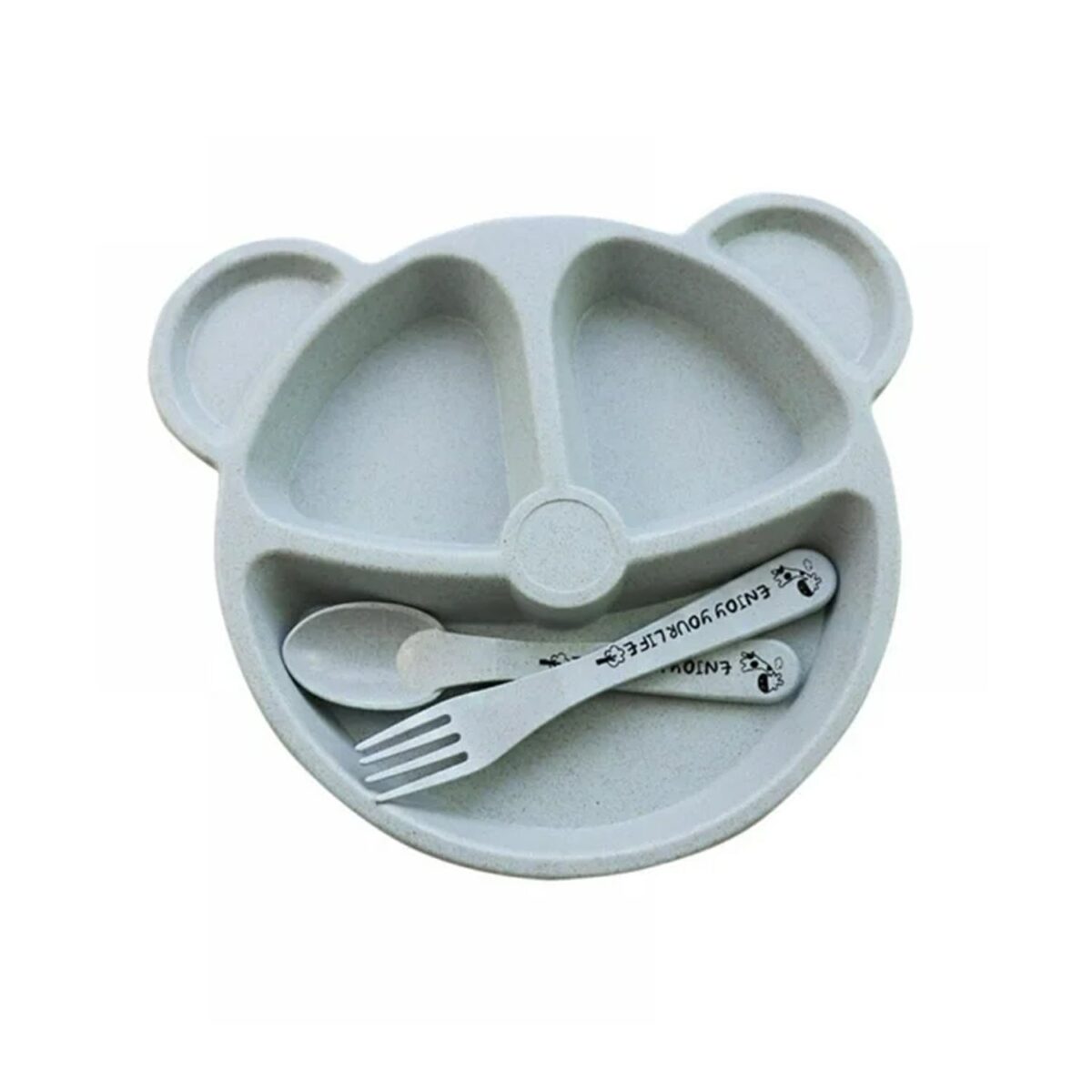 Kids 3 Compartment Food Tray / Plates With Spoon & Fork (1 Set) - Image 5