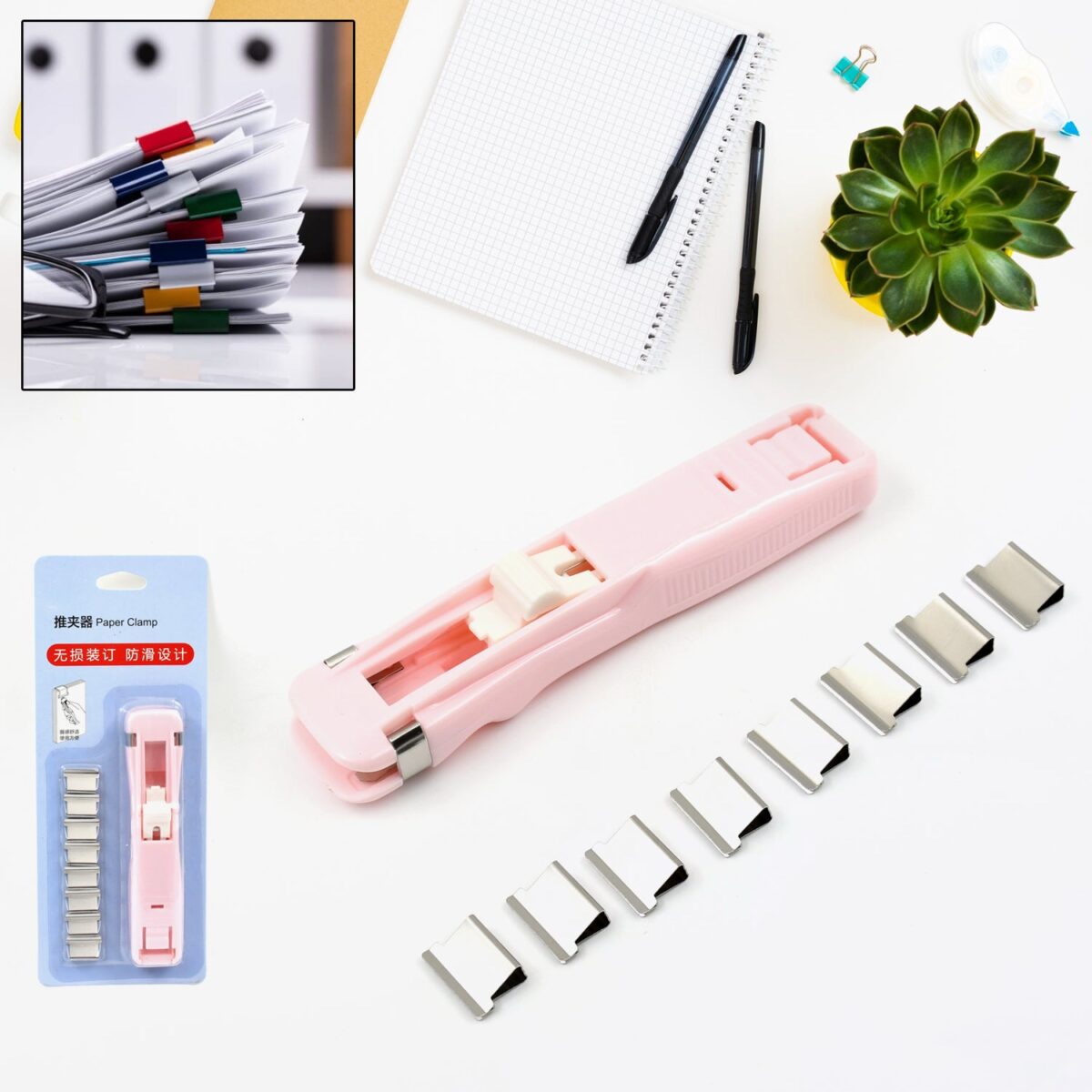 Portable Paper Clamp With 8 Pcs Clip Dispenser Handheld Paper Fast Clam (1 Set) - Image 1