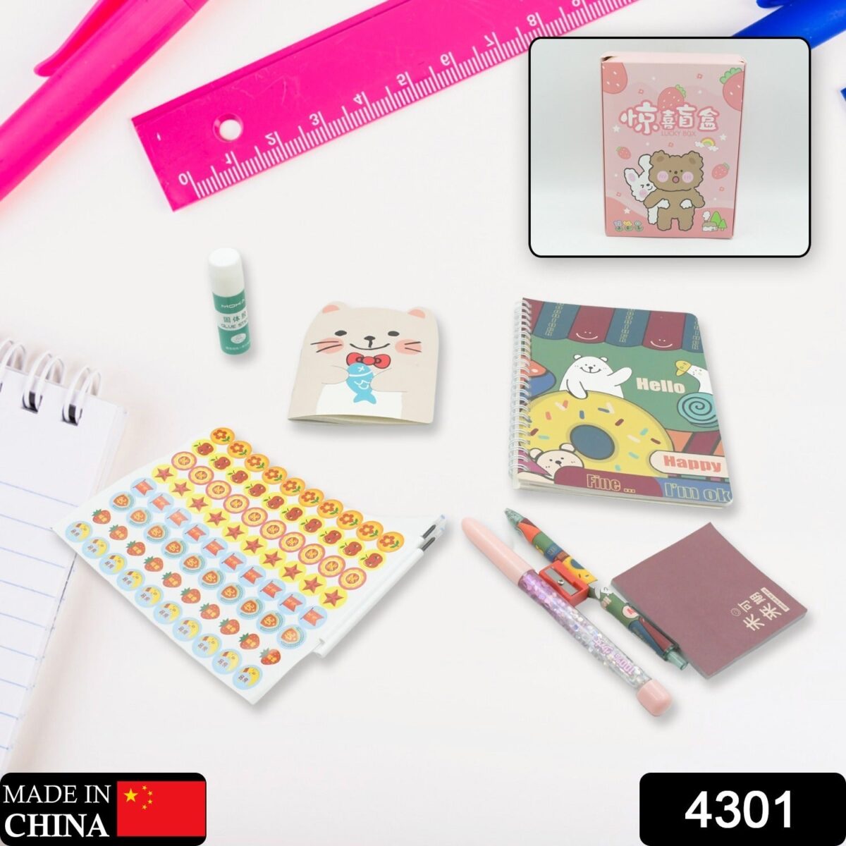 Cartoon Stationery Box  Cartoon Design School Box Book , diary , Pen , Eraser, Sharpner , Sticker & Pen Refill Student Gift School box  (1 box) - Image 2