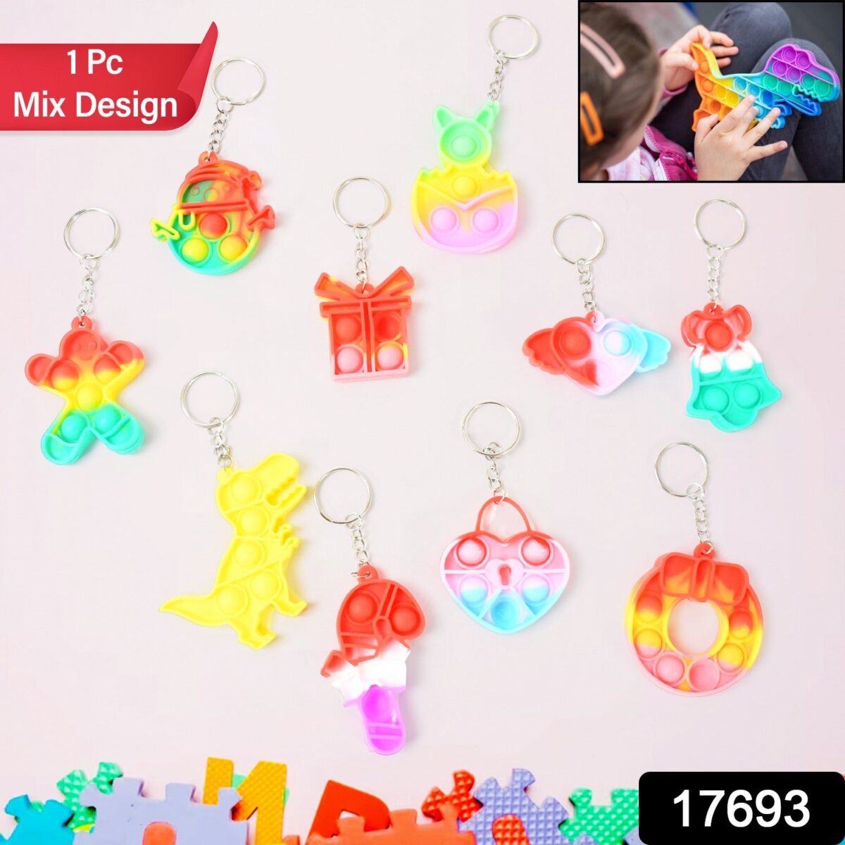 Compact Pop It Keychain Ã¢â‚¬â€œ Fun Stress Relief Fidget Toy (1 Pc | Mix Design) - Image 2