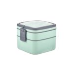 GREEN DOUBLE-LAYER PORTABLE LUNCH BOX STACKABLE WITH CARRYING HANDLE AND SPOON LUNCH BOX , Bento Lunch Box - Image 4
