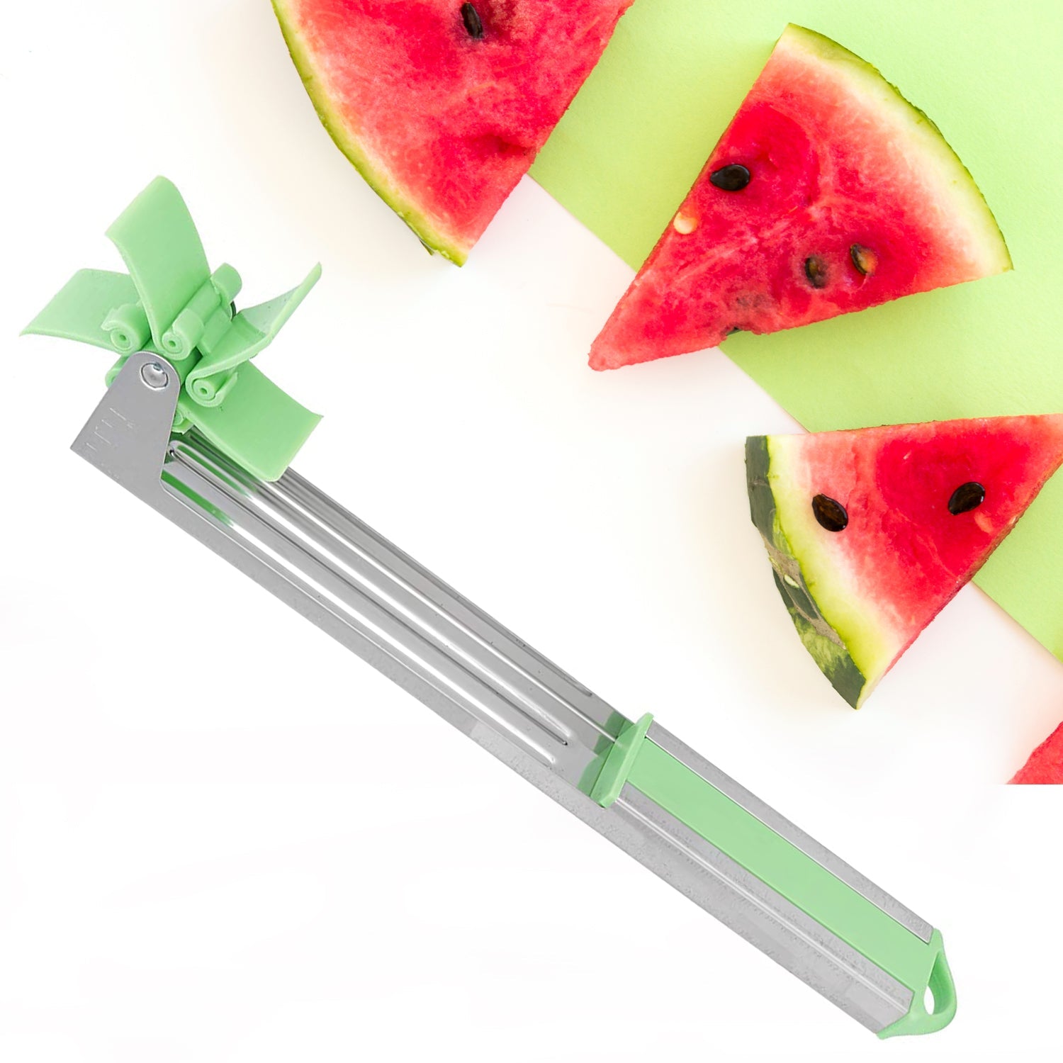 10_2c819a25-dec0-404a-b390-0804083dd6f2.jpg Stainless Steel Washable Watermelon Cutter – Windmill Slicer & Peeler - Image 1