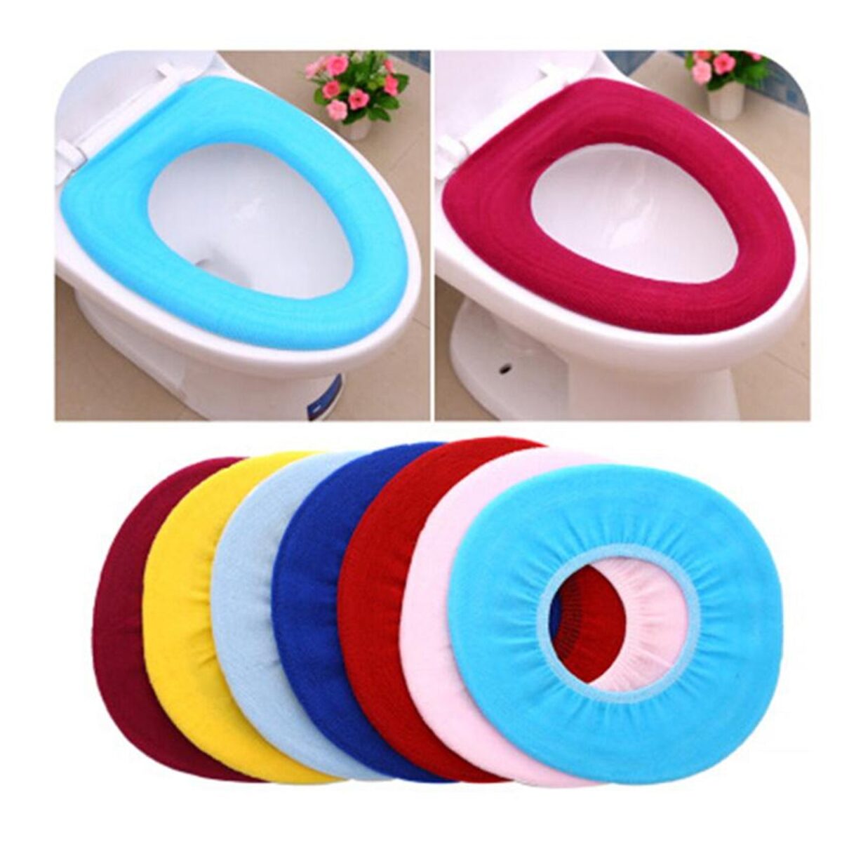 Bathroom Soft Thicker Warmer Stretchable Washable Cloth Toilet Seat Cover (1pc) - Image 1