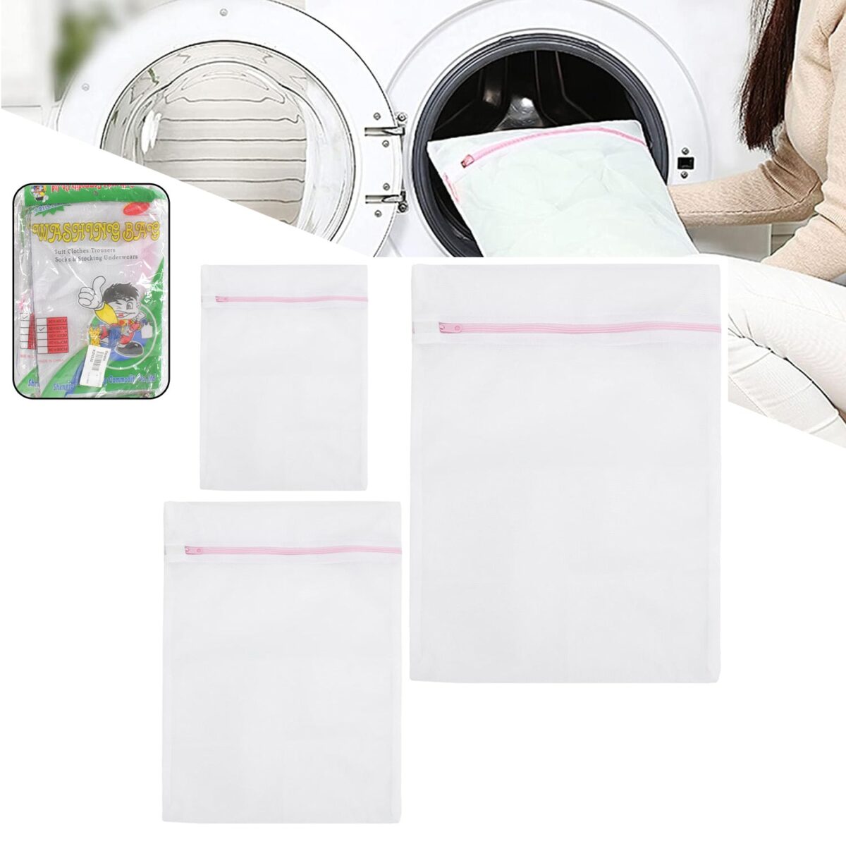 Reusable and Durable Zip Mesh Laundry Bag 3 Different Size (3 Pcs Set) - Image 1