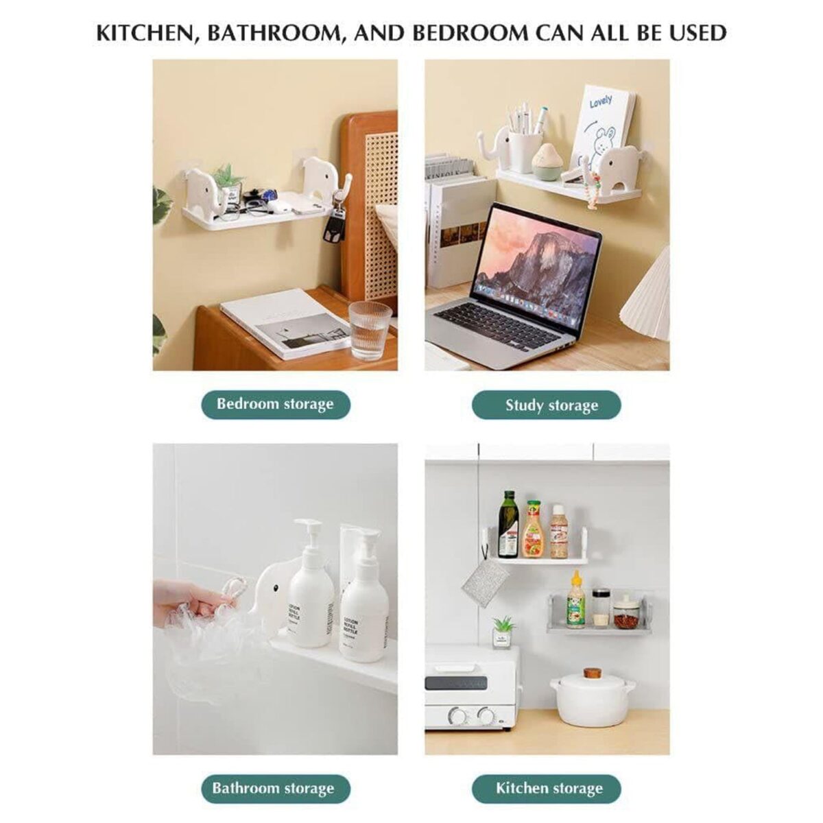 Multifunctional Elephant-Shaped Wall Shelf Ã¢â‚¬â€œ No-Punch Mini Organizer for Kitchen, Bathroom & Bedroom - Image 6