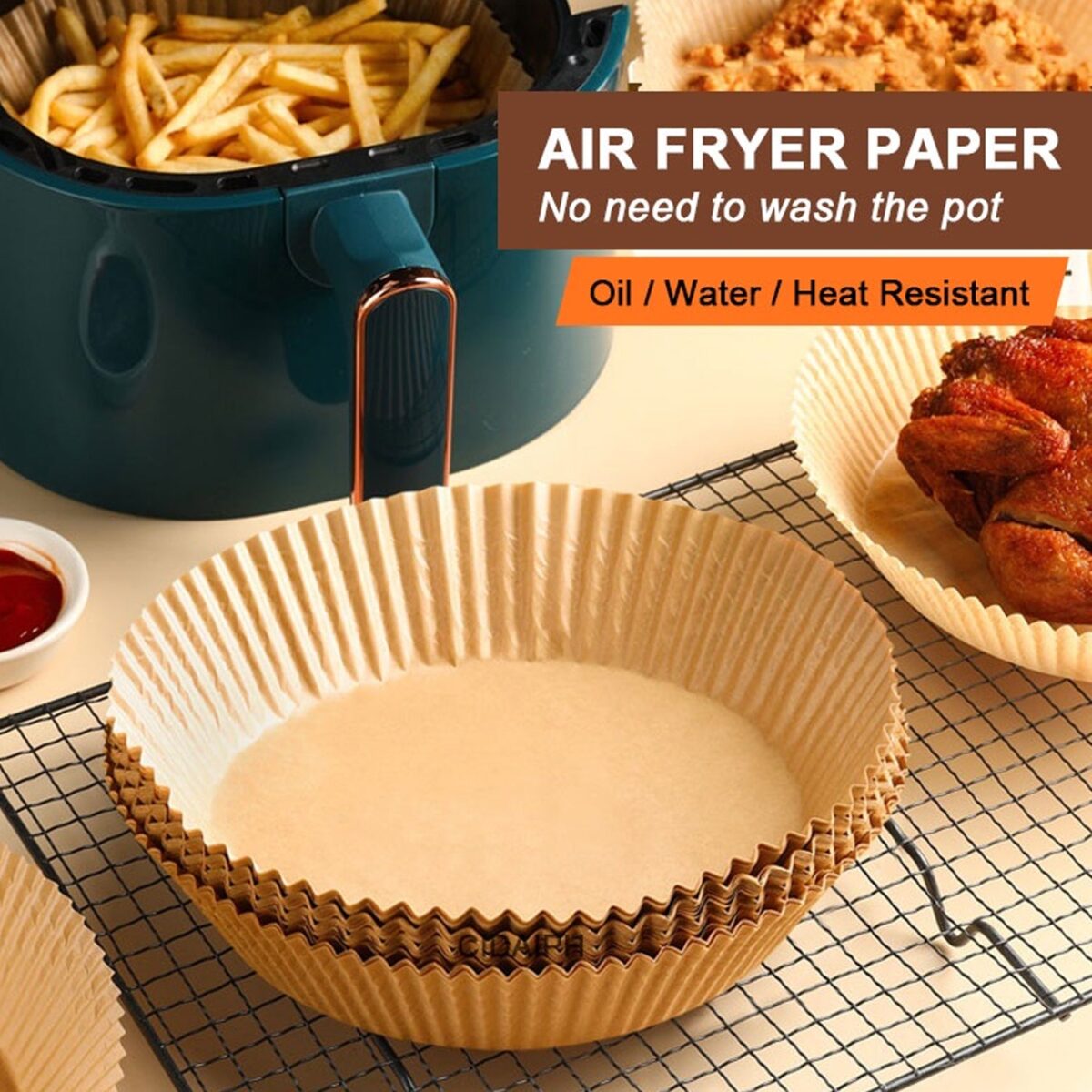 Round Air Fryer Disposable Paper Liner  (50 Pcs Set / 160mmx45mm) - Image 8