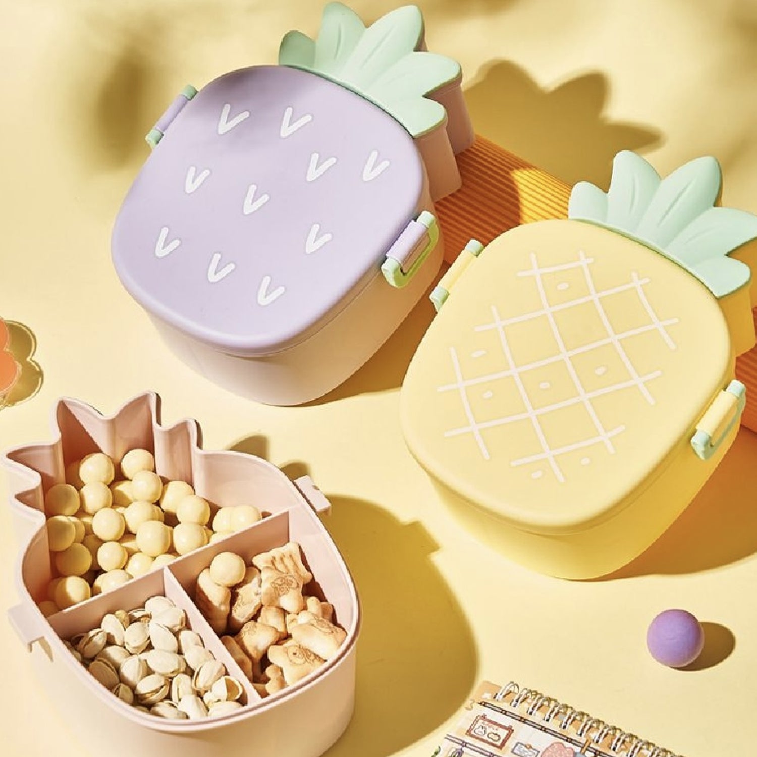 12_beadb968-ae00-4975-9815-0fa0cd840d76.jpg Kids Lunch Box Cute Pineapple Shaped Bento Box with Fork Spoon Snack Container Microwave Portable Office Lunch Box (1 Pc / With Spoon, Fork & Color Box) - Image 1