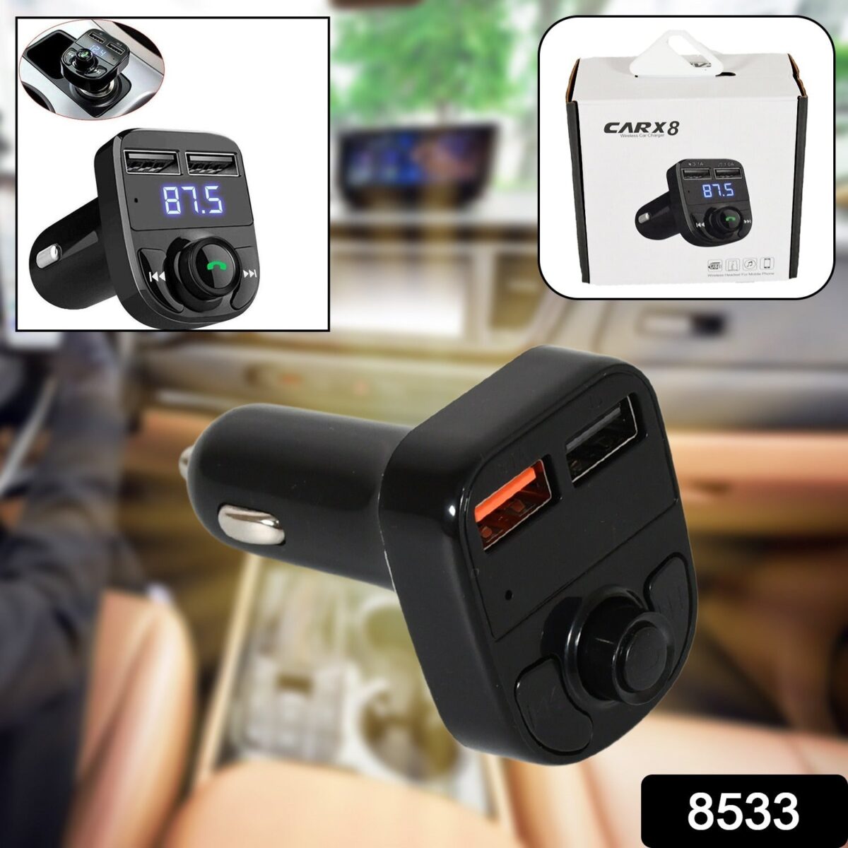 CAR-X8 Bluetooth FM Transmitter Kit with Dual USB Fast Charger - Image 2