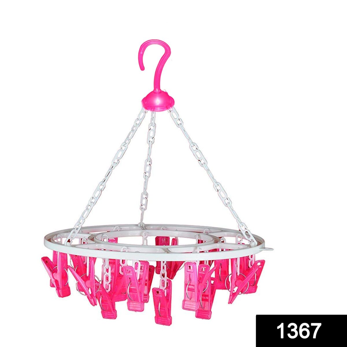 Plastic Round Cloth Drying Stand Hanger with 24 Clips (Multicolour) - Image 2