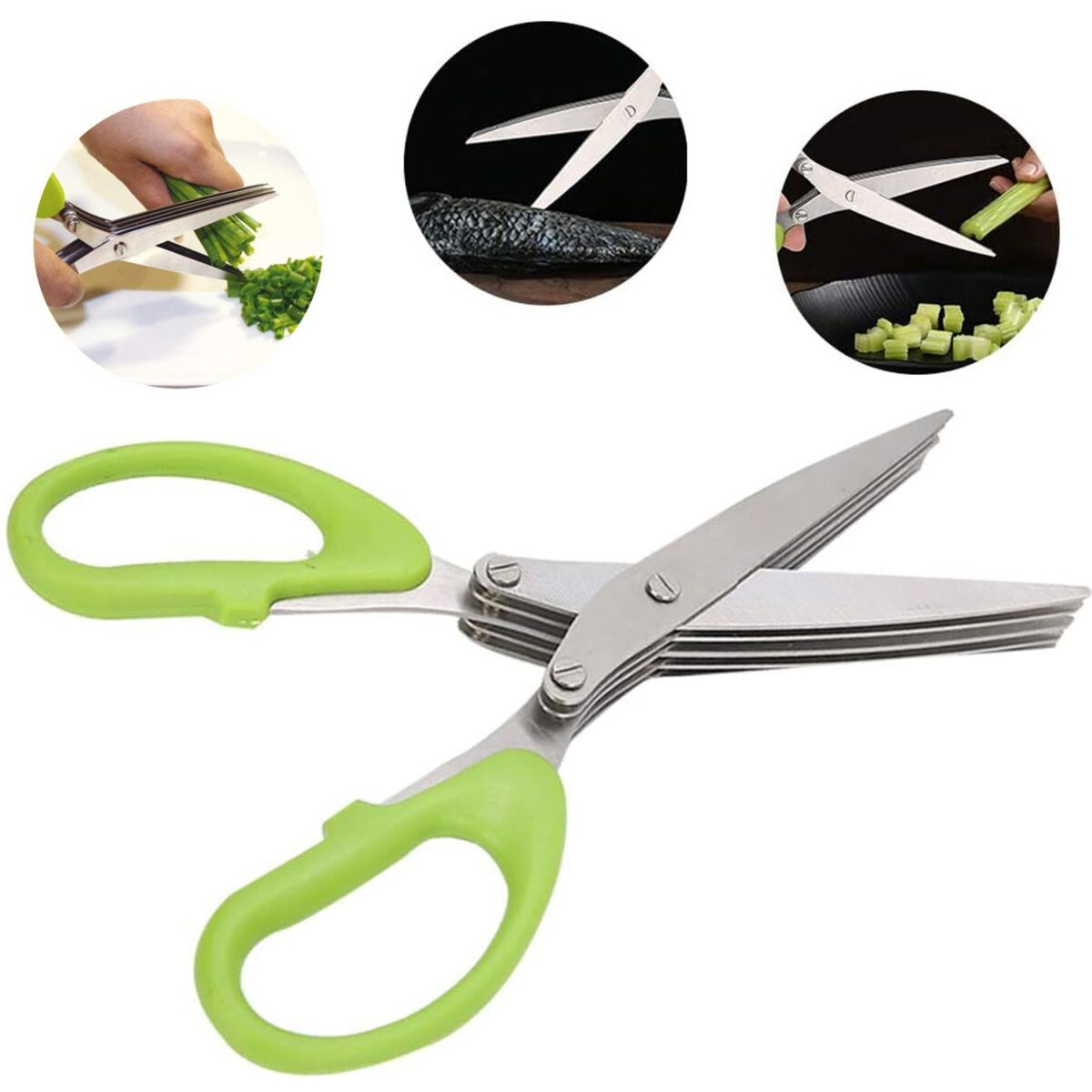Multifunction Vegetable Stainless Steel Herbs Scissor with 3 Blades - Image 7