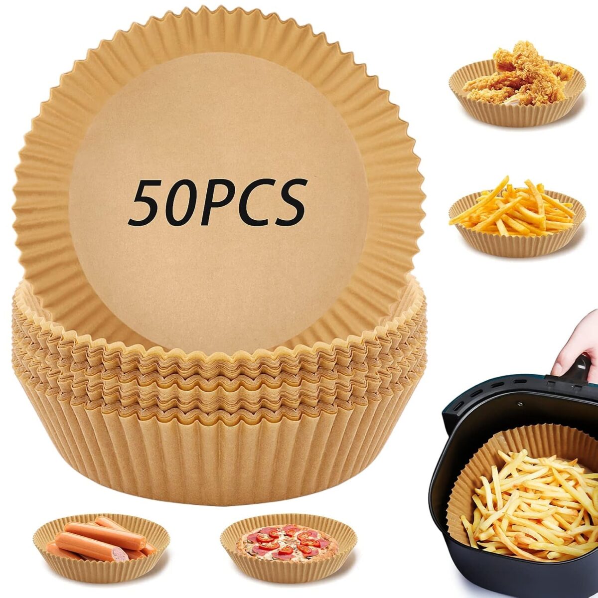 Round Air Fryer Disposable Paper Liner  (50 Pcs Set / 160mmx45mm) - Image 1