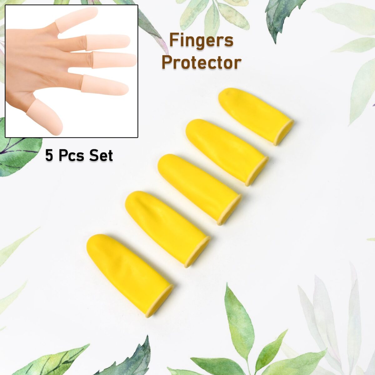 Finger Caps, Silicone Finger Protectors Sleeves (Finger Cots / 5 Pcs Set / yellow) - Image 1