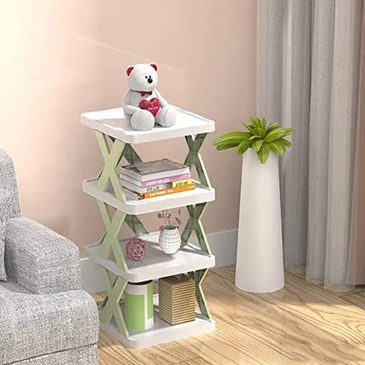 4 LAYER SHOES STAND, SHOE TOWER RACK SUIT FOR SMALL SPACES, CLOSET, SMALL ENTRYWAY, EASY ASSEMBLY AND STABLE IN STRUCTURE, CORNER STORAGE CABINET FOR SAVING SPACE - Image 7
