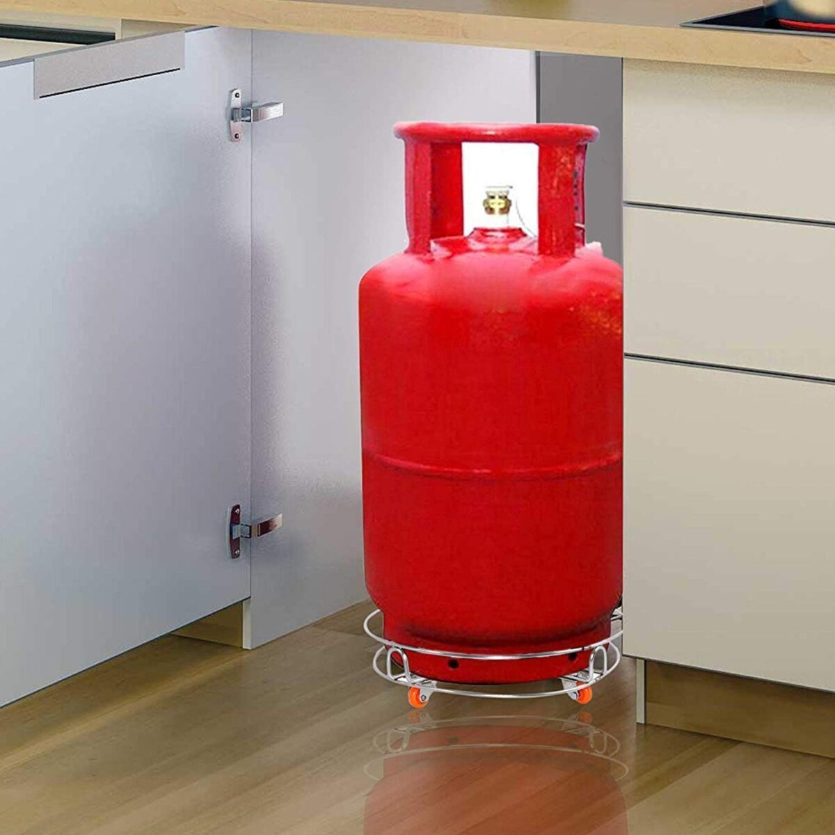 Stainless Steel Gas Cylinder Trolley with Wheels LPG Cylinder Roller Stand Movable Trolley - Image 3