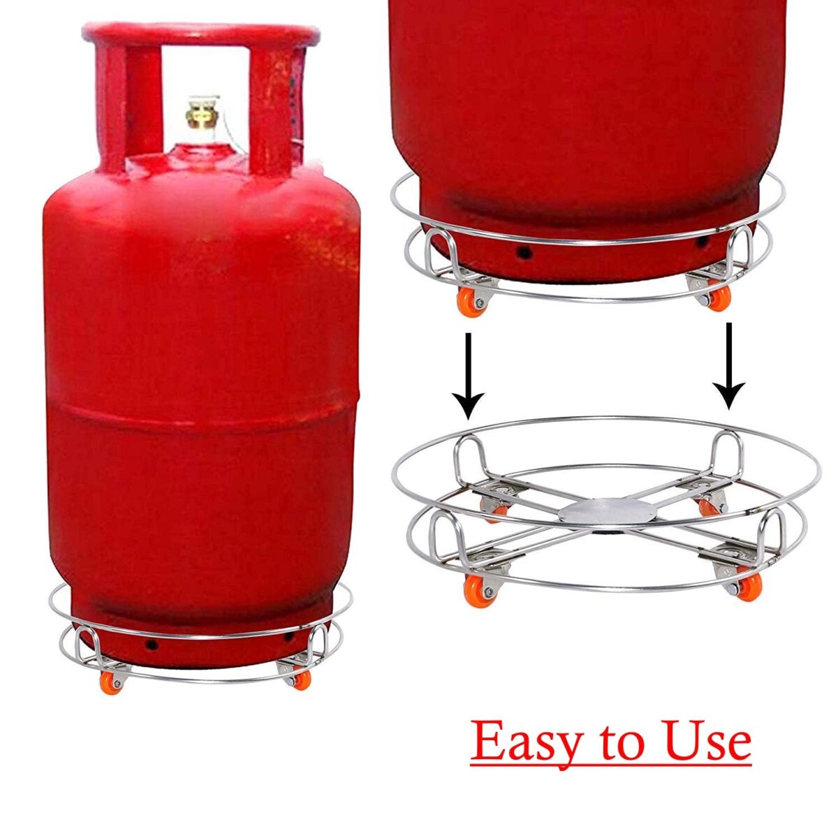 Stainless Steel Gas Cylinder Trolley with Wheels LPG Cylinder Roller Stand Movable Trolley - Image 6
