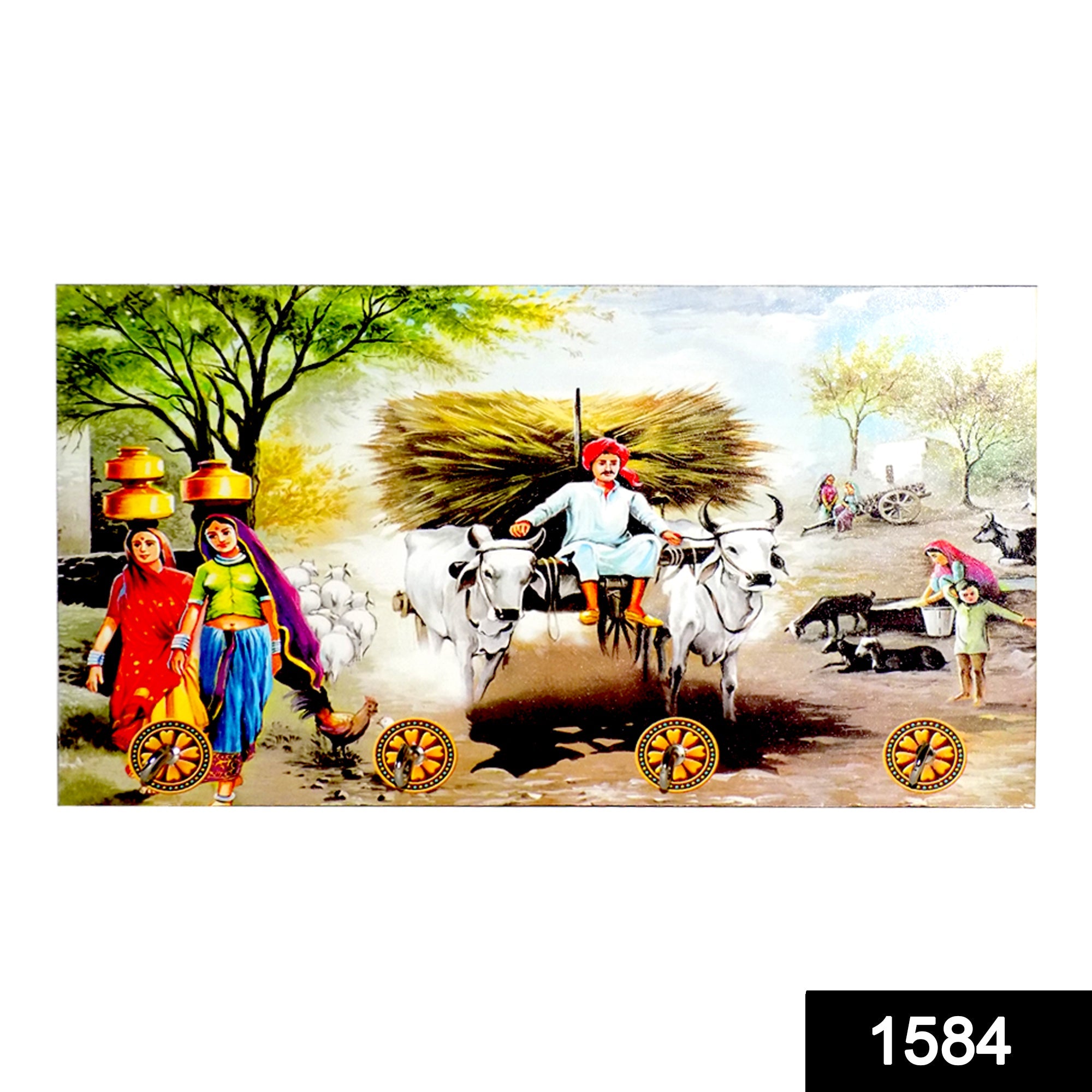1584SKUCODE.jpg Decorative Wooden Landscape Art with Hooks for Wall Hanging - Image 2