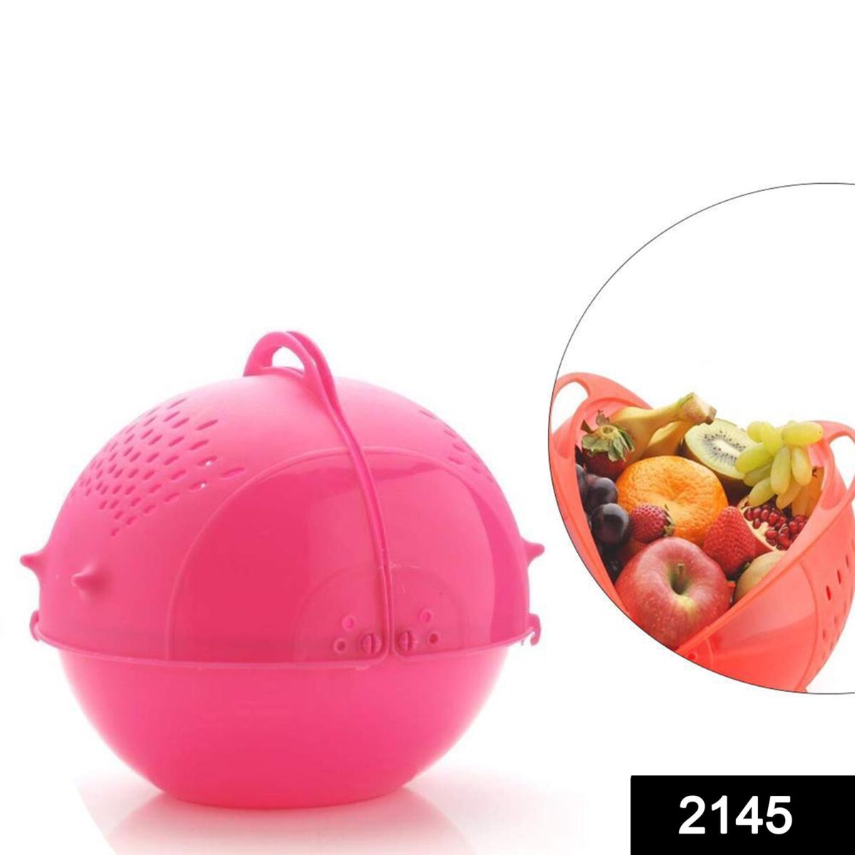 Plastic Revolving Multi Functional Rice, Vegetable Fruit Wash Basket Bowl (Multi Colour) - Image 2