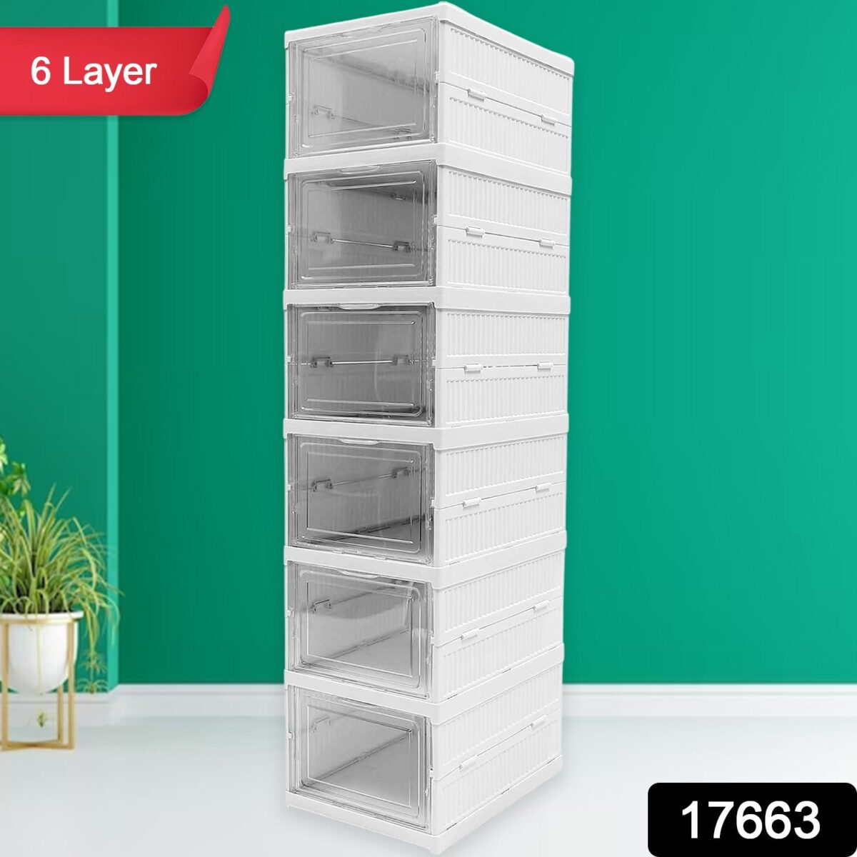 6-Layer Stackable Foldable Storage Organizer Cart for Clothes, Kitchen, Closet & Bathroom - Image 2